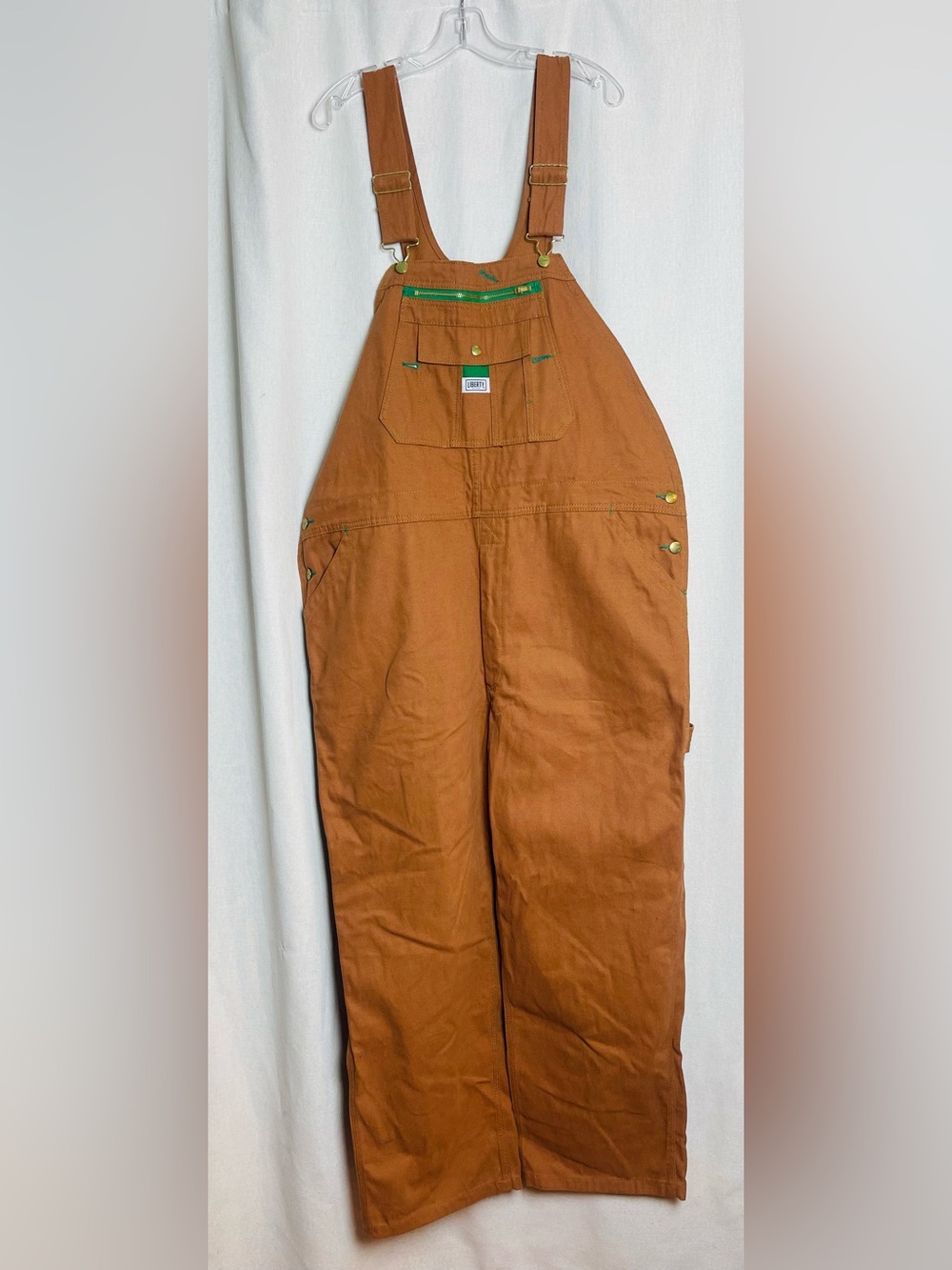 Liberty Overalls Mens 44x30 Brown Duck Canvas Bib Workwear Carpenter Rugged Farm
